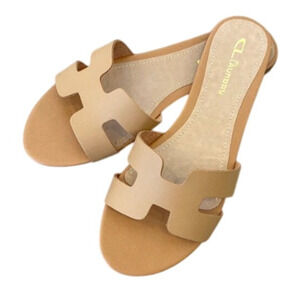 CL by Laundry Artist flat sandals slide slip on natural leather Women's size 8